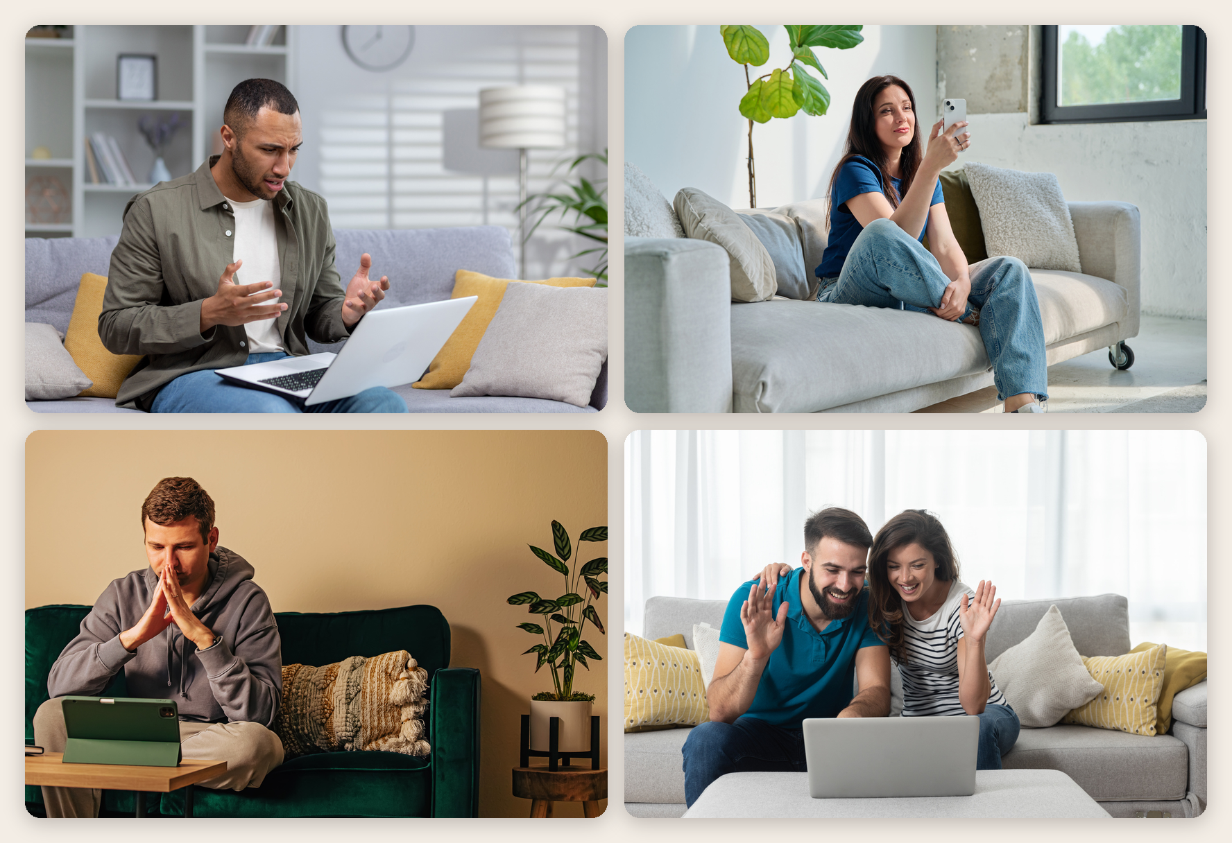 People connecting with a biblical counselor through online video sessions from home